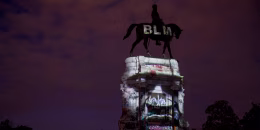 George Floyd's image is projected on the Robert E. Lee Monument on June 18, 2020 in Richmond, Va.