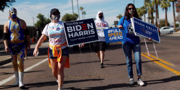 Image: People promote the importance of the Latino vote in Maryvale, Phoenix