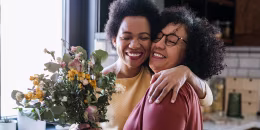 Lesbian couple having a romantic moment.