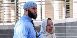 Adnan Syed with his mother Shamim Rahman outside Maryland's Supreme Court in Annapolis on Oct. 5, 2023.