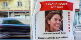 A poster of Colombian-American missing woman Ana Maria Knezevic Henao is displayed on a streetlight in Madrid, Spain, on Feb. 16, 2024.