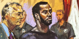 A drawing of Sean "Diddy" Combs appearing before U.S. Magistrate Judge Robyn Tarnofsky in New York federal court