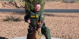 Border Patrol Agent David Maland with a service dog.