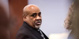 Duane Davis looks on during a break during closing arguments in his murder trial, related to the 1996 killing of rapper Tupac Shakur, at Clark County District Court at the Regional Justice Center in Las Vegas, Nevada.