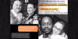 A photo illustration with a quadrant of photos in the center showing a couples' photo of Marsha Allen and Harold Allen, top left, close up text of an autopsy report, top right, a text chain about poisoning Harold Allen, bottom left, and a couples selfie of Ty Jones and Ashley Jones, bottom right.