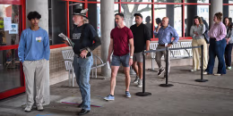 Voters line up in Houston on March 3, 2026. 