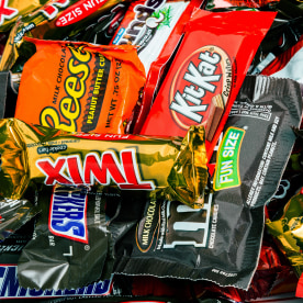 An assortment of wrapped halloween candy