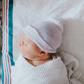 Newborn Baby Sleeping In Hospital Bassinet
