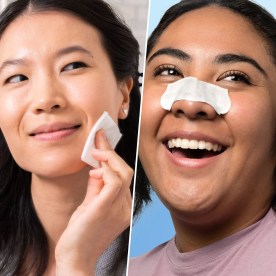 Three images of Women doing different skincare to get rid of blackheads