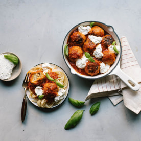 Skillet Eggplant Parmesan Meatballs