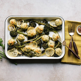 Baked Chicken and Ricotta Meatballs with Broccolini