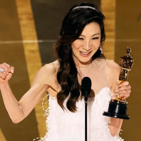 Michelle Yeoh accepts the Best Actress award for "Everything Everywhere All at Once" during the 95th Annual Academy Awards on March 12, 2023 in Hollywood, CA.