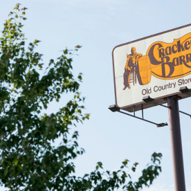 A logo sign outside of a Cracker Barrel Old Country Store restaurant location in Hagerstown, Md., on June 10, 2020.
