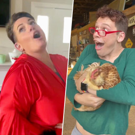 Funny son and mom