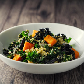 quinoa and kale salad with roasted sweet potatoes