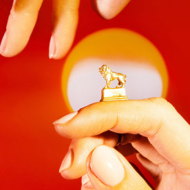 Photo of a hand holding small lion symbolizing leo 2024.
