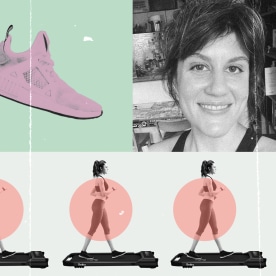 Sarah Jacoby trying out a walking pad