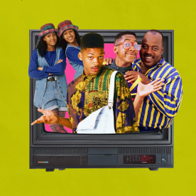 photo collage of 90s black sitcom stars