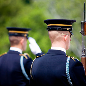 Soldiers serve as Honor Guard at the Tomb of the Unknown Soldier, Arlington National Cemetery.