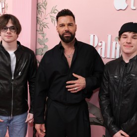 Valentino Martin, Ricky Martin and Matteo Martin at the world premiere of Apple TV+'s “Palm Royale” at the Samuel Goldwyn Theatre on March 14, 2024 in Beverly Hills, California. 