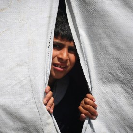 Displaced Palestinians at an encampment in Rafah, southern Gaza.