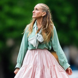 Sarah Jessica Parker is seen filming 'And Just Like That..." in Lincoln Center on May 10, 2024 in New York City. 