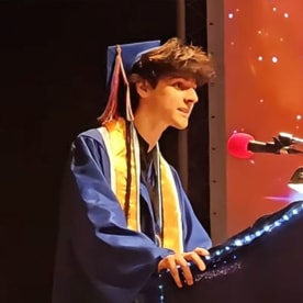 Alem Hadzic giving graduation speech.