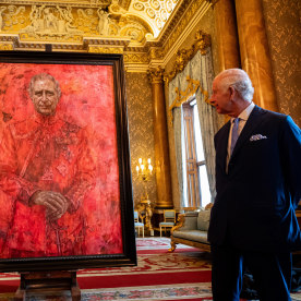 Artist Jonathan Yeo and King Charles III stand in front of the portrait of the King Charles III as it is unveiled in the blue drawing room at Buckingham Palace. The artwork depicts the King wearing the uniform of the Welsh Guards, of which he was made Regimental Colonel in 1975. The canvas size - approximately 8.5 by 6.5 feet when framed - was carefully considered to fit within the architecture of Drapers' Hall and the context of the paintings it will eventually hang alongside.
