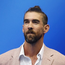Michael Phelps on blue background.