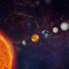 The solar system in a line.