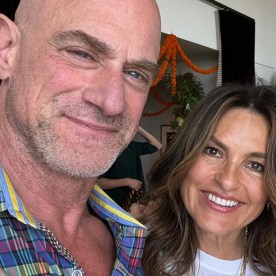 split image of Chris Meloni, Mariska Hargitay next to an image of their children celebrating graduation 