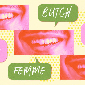 Three mouths saying gay language through speech bubbles