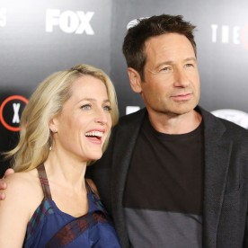 Gillian Anderson and David Duchovny arrive at the Los Angeles premiere of Fox's "The X-Files" held at California Science Center on January 12, 2016 in Los Angeles, California.  