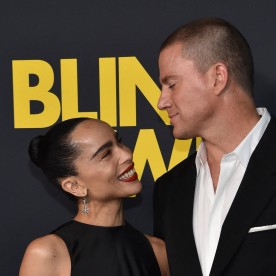 Zoë Kravitz and Channing Tatum only have eyes for one another at the "Blink Twice" premiere at DGA Theater Complex on Aug. 8, 2024 in Los Angeles.