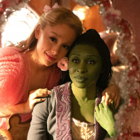 Ariana Grande as Glinda and Cynthia Erivo as Elphaba in "Wicked."