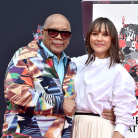 Quincy Jones and Rashida Jones at the Hand and Footprint Ceremony honoring him at TCL Chinese Theatre IMAX on Nov. 27, 2018 in Hollywood.