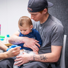 A 14-month-old boy receives a measles vaccine 