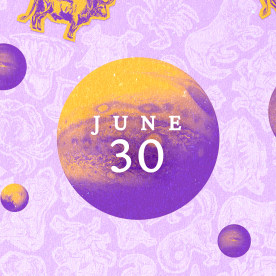 Planets over a zodiac collage background