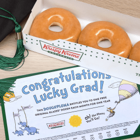 Krispy Kreme is giving away free doughnuts to 2025 graduates today.