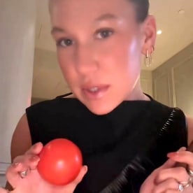 Cassidy Miller tries a tomato at LPM