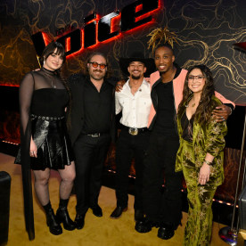 Jadyn Cree, Adam David, Jaelen Johnston, Renzo and Lucia Flores-Wiseman on "The Voice" Season 27 finale on May 20, 2025.
