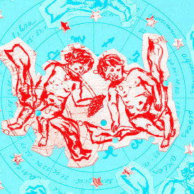 Zodiac collage on a color background