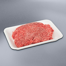 Ground beef on a grey background.