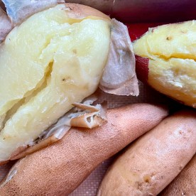 Baking sweet potatoes in foil makes them easy to peel and keeps the flesh moist for pie purposes.