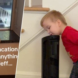 This toddler's best friend is his space heater.