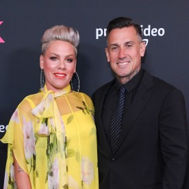 Pink and Carey Hart at the P!NK: ALL I KNOW SO FAR premiere at Hollywood Bowl on May 17, 2021 in Los Angeles.