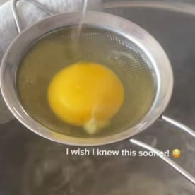 Can you really "poach" an egg using a fine-mesh strainer? A viral TikTok trend says yes.