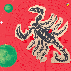 Paper cutout of the scorpio zodiac on a red background