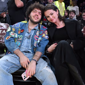 Benny Blanco and Selena Gomez attend a basketball game between the Los Angeles L