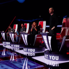 Kelly Clarkson, Riley Green, Queen Latifah and Adam Levine during the Sept. 22, 2026 episode of "The Voice" Season 30.